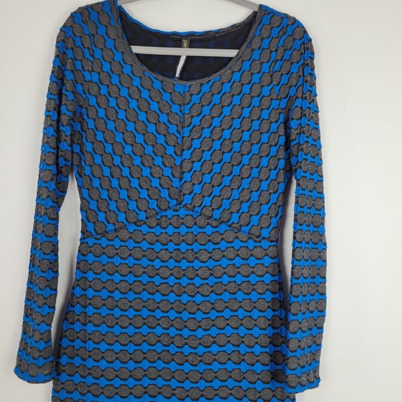 Plenty by Tracy Reese Blue Gray Geometric Stripe Stretch Sheath Dress M - Picture 2 of 6